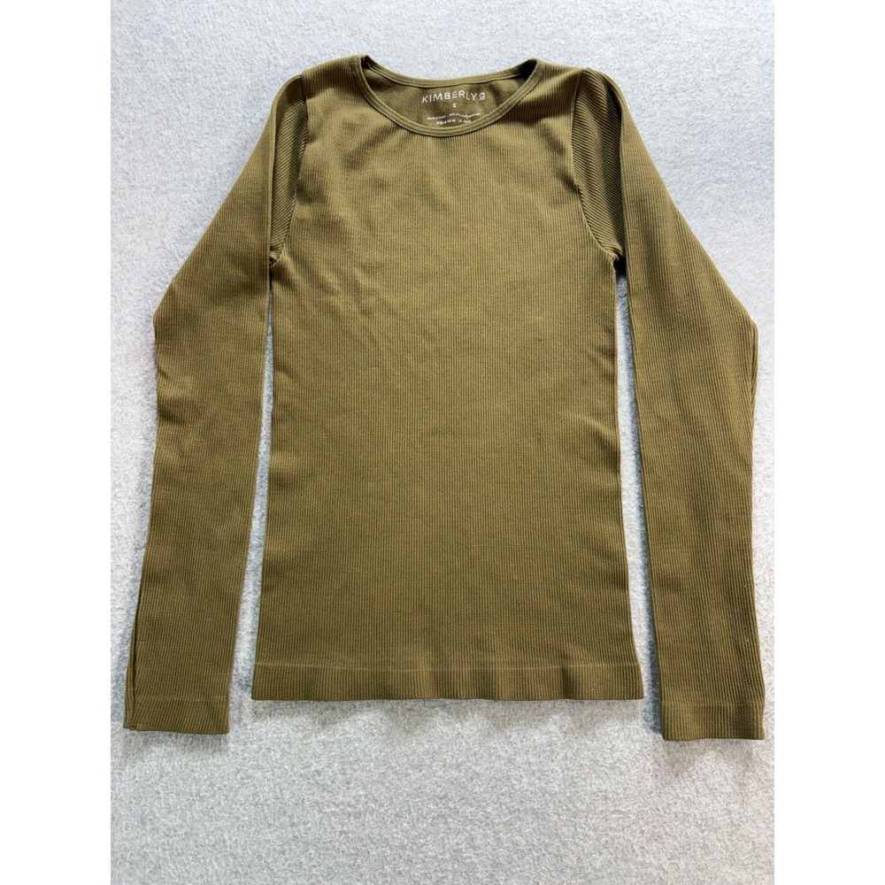 Kimberly C Olive Green Ribbed Long Sleeve Crew Neck Top Small Slim Fit Stretch